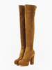 Stivali sopra il ginocchio con punta tonda Stivali alti alla coscia con plateau marrone caffè punta tonda e tacco grosso
