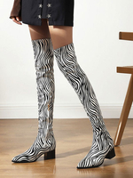 Stivali sopra il ginocchio con tacco basso con stampa zebrata da donna