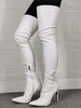 Stivali sopra il ginocchio da donna Stivali alti alla coscia bianchi in pelle PU con tacco a spillo taglie forti