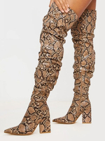 Stivali sopra il ginocchio da donna Stivali alti alla coscia con punta color cachi in pelle PU