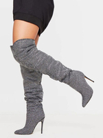 Stivali sopra il ginocchio da donna Stivali alti alla coscia con tacco a spillo e punta a punta in pelle scamosciata