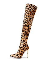 Stivali sopra il ginocchio da donna Stivali alti alla coscia con tomaia in pelle scamosciata con stampa leopardata con tacco a spillo