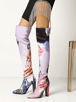 Stivali sopra il ginocchio da donna Stivali alti alla coscia in pelle PU con punta a punta e tacco grosso