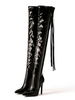 Stivali sopra il ginocchio da donna Stivali alti alla coscia in pelle PU con tacco a spillo e catene con punta a spillo