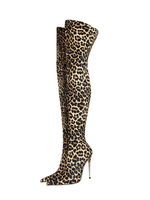 Stivali sopra il ginocchio da donna Stivali alti alla coscia in pelle PU con tacco a spillo e punta a spillo