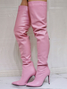 Stivali sopra il ginocchio da donna Stivali alti alla coscia in pelle rosa con tacco a spillo taglie forti