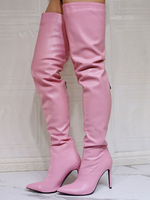 Stivali sopra il ginocchio da donna Stivali alti alla coscia in pelle rosa con tacco a spillo taglie forti