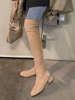 Stivali sopra il ginocchio da donna Stivali alti alla coscia in tessuto elastico grigio chiaro con punta quadrata