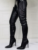Stivali sopra il ginocchio da donna Stivali alti alla coscia neri in pelle PU con tacco a spillo taglie forti