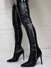 Stivali sopra il ginocchio da donna Stivali alti alla coscia neri in pelle PU con tacco a spillo taglie forti