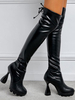 Stivali sopra il ginocchio da donna Stivali alti alla coscia neri in pelle PU con tacco grosso