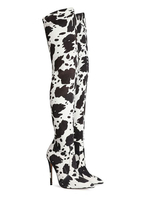 Stivali sopra il ginocchio da donna Tacco a spillo Stivali alti alla coscia neri in micro pelle scamosciata con punta a punta