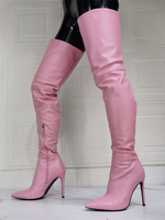 Stivali sopra il ginocchio da donna Tacco a spillo Tacco a spillo in pelle PU Stivali alti alla coscia rosa chiaro