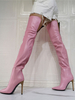 Stivali sopra il ginocchio da donna Tacco a spillo Tacco a spillo in pelle PU Stivali alti alla coscia rosa chiaro