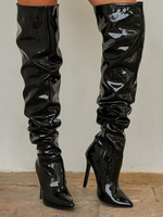 Stivali sopra il ginocchio in pelle lucida PU con tacco a spillo da donna