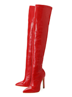 Stivali sopra il ginocchio in pelle lucida PU con tacco a spillo da donna