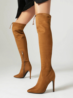 Stivali sopra il ginocchio in pelle scamosciata con tacco alto e punta affilata stivali alti fino alla coscia
