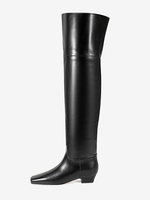 Stivali sopra il ginocchio neri con punta quadrata e stivali alti fino alla coscia