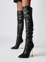 Stivali sopra il ginocchio neri Stivali alti alla coscia con punta a punta e tacco alto