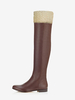 Stivali sopra il ginocchio piatti con dettagli in montone stivali alti fino alla coscia da donna marroni