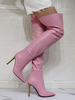 Stivali sopra il ginocchio rosa per le donne Stivali sexy alti in pelle con punta a punta in pelle PU
