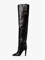 Stivali sopra il ginocchio Stivali alti alla coscia con tacco a spillo a punta da donna neri