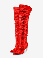 Stivali sopra il ginocchio Stivali alti fino alla coscia da donna rossi metallizzati