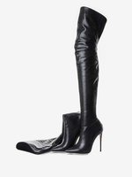Stivali sopra il ginocchio Stivali con tacco stretto Stivali in pelle opaca sexy Stivali a stiletto Stivali al ginocchio in PU a punta