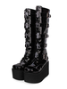 Stivali Steampunk Lolita Calzature Lolita nere con punta arrotondata in vernice PU