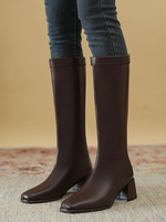 Stivali tallone grosso broote a metà vitello marrone per donne