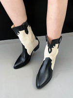 Stivali western da donna; stivaletti con tacco grosso e punta a punta