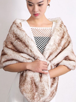 Stola di pelliccia finta sposa scialle leggero marrone lanuginoso avvolgere da sposa scrollata di spalle