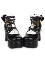 Strappy nera rotonda Toe Leather piattaforma Lolita Shoes