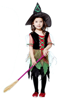 Strega Costume Halloween Bambine Abiti verdi e cappello per bambini