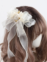 Sweet Lolita Accessori Ecru Bianco Fiori Perle Fiocchi Copricapo in fibra di poliestere Varie