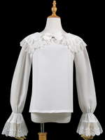 Sweet Lolita Blouse Lace Ruffle Bow Colletto alla Peter Pan con laccetto bianco in chiffon