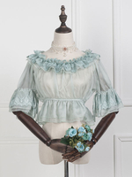 Sweet Lolita Blouse Lace Ruffle Velour Verde chiaro Lolita Crop Top