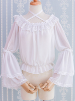 Sweet Lolita Blouse Ruffle Lace Pieghettato Top in lacca bianca srappy