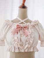 Sweet Lolita Bluse Lolita Top Ruffles Fiocchi Camicetta a maniche corte Camicia Lolita bianca ecru