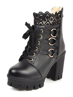 Sweet Lolita Boots Black Lace Punta tonda in pelle con tacco grosso Calzature Lolita