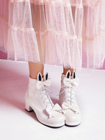 Sweet Lolita Boots Bunny Ear Bows Round Toe Leather Lolita Footwear