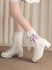 Sweet Lolita Boots PU Leather Bows Ruffles Punta tonda Calzature Lolita bianche