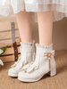 Sweet Lolita Boots PU Leather Ruffles Fiocchi Punta tonda Calzature Lolita nere
