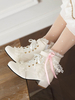 Sweet Lolita Boots PU Pelle Perle Pizzo Punta Rotonda Calzature Lolita Bianche