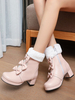 Sweet Lolita Boots Punta tonda Fiocchi neri Stivali Lolita con tacco grosso