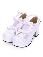 Sweet Lolita Calzature Bow Strap Platform Chunky Tacco alto Scarpe Lolita bianche