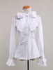 Sweet Lolita Camicetta a maniche lunghe in cotone bianco con collo a fiocco in volant