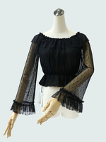 Sweet Lolita Camicetta in pizzo di seta con volant a pois nero velato Lolita in pizzo