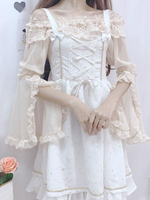 Sweet Lolita Camicette Pizzo Ruffles Camicetta maniche lunghe Poliestere Camicia Lolita albicocca