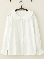 Sweet Lolita Camicia Lace Trim Ruffle Cotton White Lolita Top